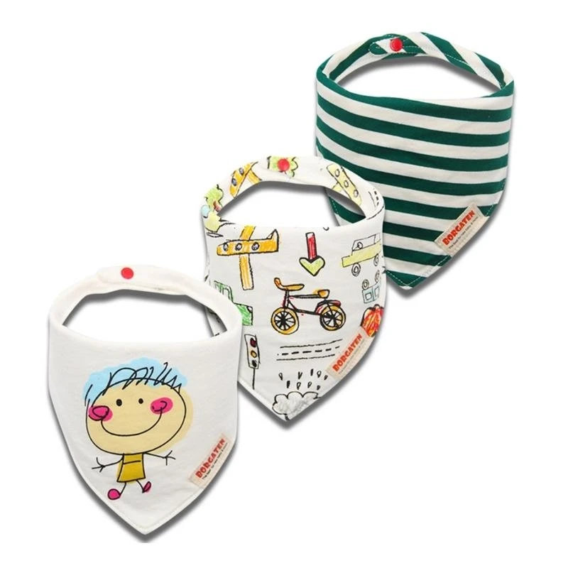 

652F Feeding Bibs Baby Burp Cloth Printed Bib for 0-12M Infant Gender Neutral Soft Cotton Drooling Bib for Newborns 3PCS