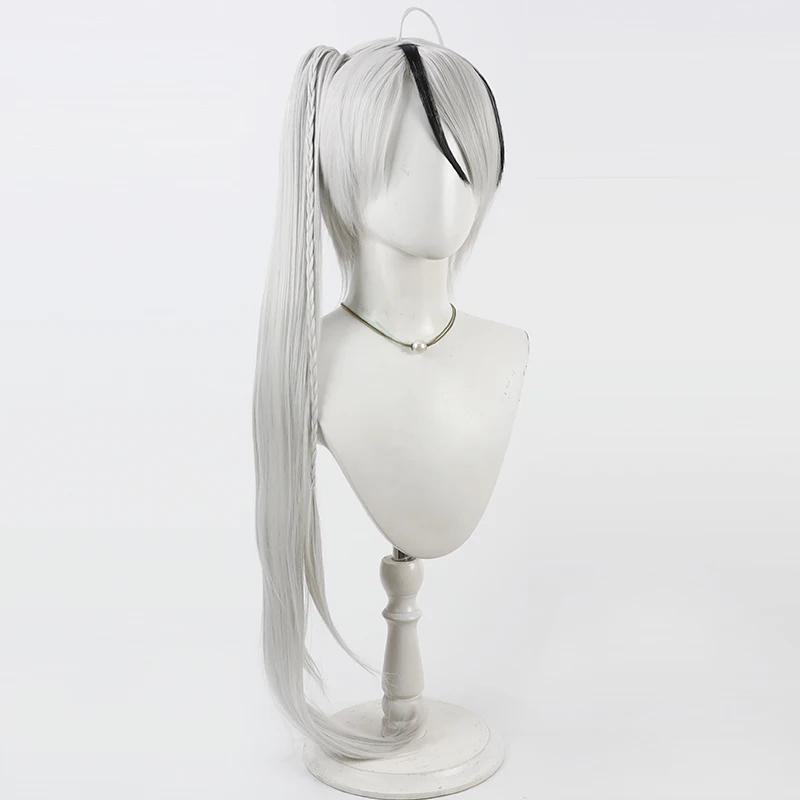 Biblioteca di Ruina Yan Vismok Parrucca Cosplay Anime Coda di cavallo lunga Resistente al calore Capelli grigi bianchi Puntelli per feste di Halloween per donne Ragazze