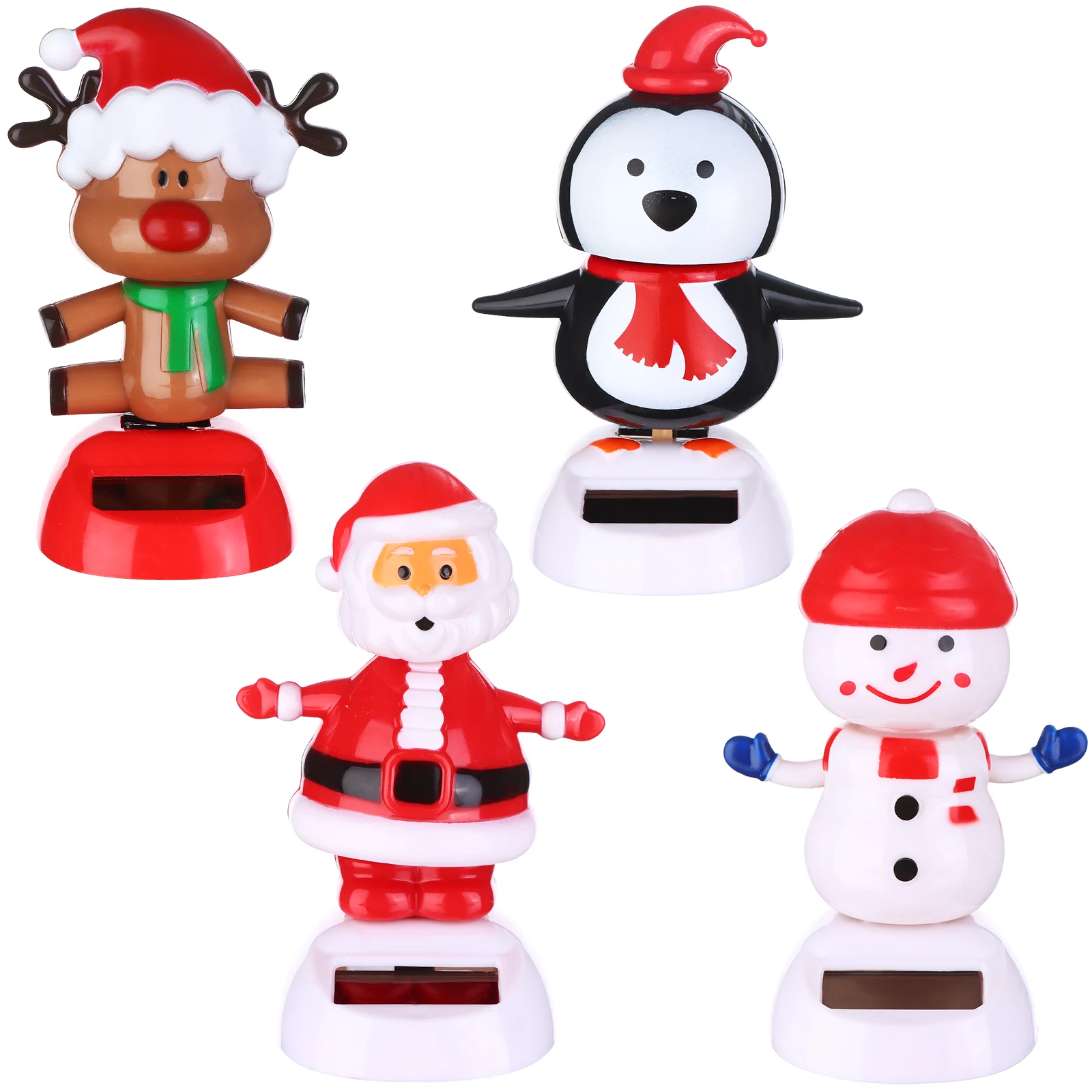 

4 Christmas Solar Dancing Toys Snowman Toy Solar Powered Dancing Santa Claus In Colorful Pots Swinging Santa Flip Flap Animated