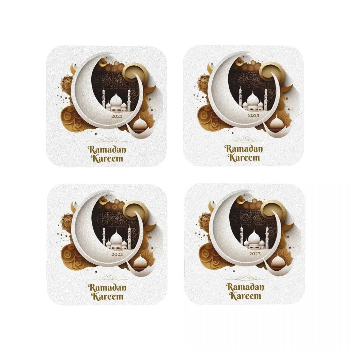 Ramadan Kareem Coasters Coffee Mats Leather Placemats Mug Tableware Decoration & Accessories Pads for Home Kitchen Dining Bar