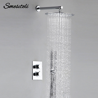 Smesiteli Bathroom Shower Set Chrome Rain Shower Faucet Wall  Mounted Thermostatic Valve System 8-12\