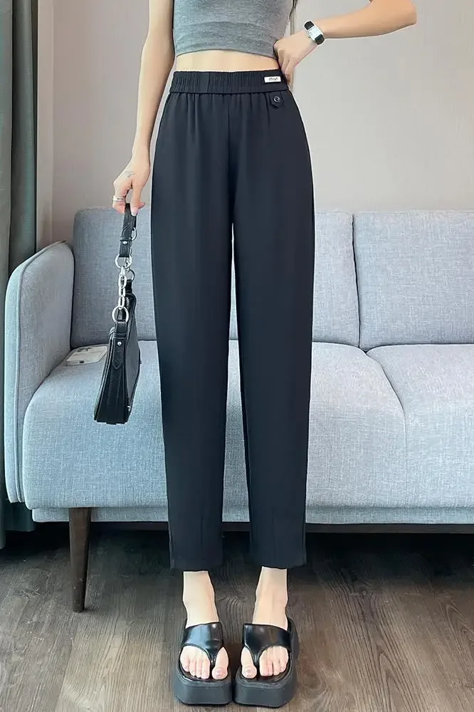 Pantaloni Haren pantaloni estivi da donna sottili da nove pollici 2024 nuovi pantaloni casual a vita alta che dimagriscono gamba dritta carota piede