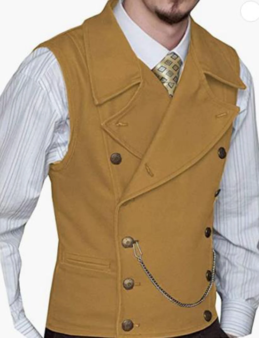 Yellow Vests For Men Slim Fit Mens Suit Vest Wide Lapel Waistcoat Gilet Homme Double Breasted Sleeveless Formal Business Jacket