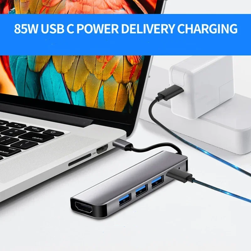 USB C Hub to 4K HDMI-Compatible USB 3.0 2.0 Type C PD Charging Dock for MacBook Samsung S20 Dex PS5 iPad TV Laptop Mouse