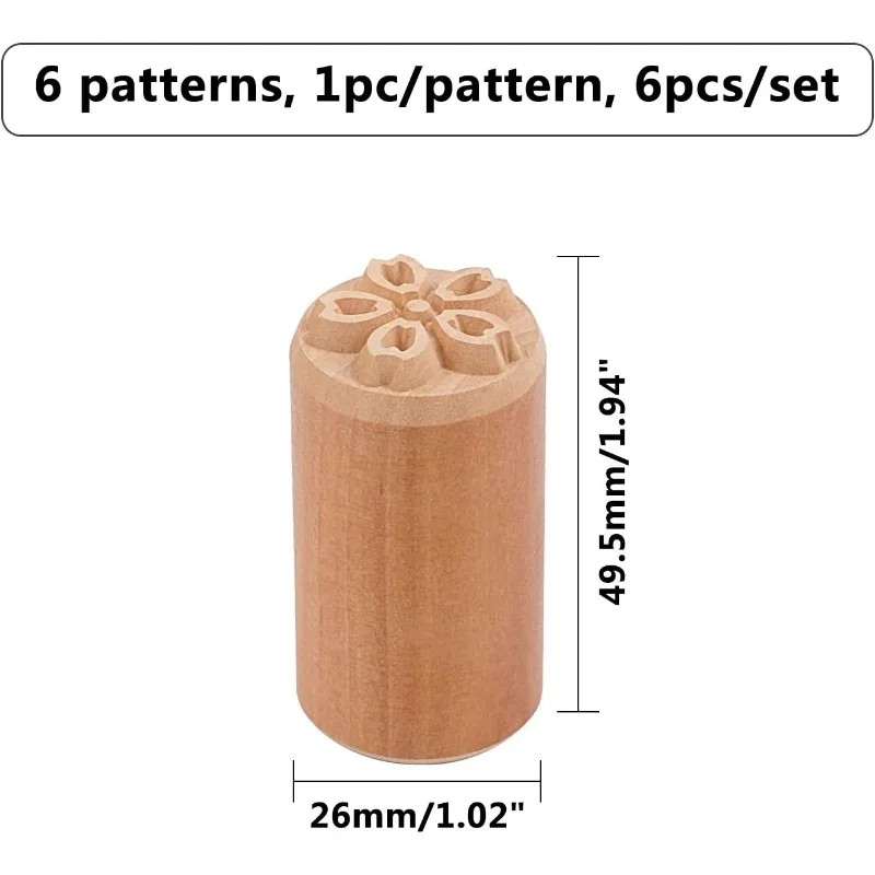 6PCS Wood Stamp Set Flower & Rabbit Shaped Column Wooden Stamps Natural Wood Stamps for Clay Valentine\'s Day Easter Gift