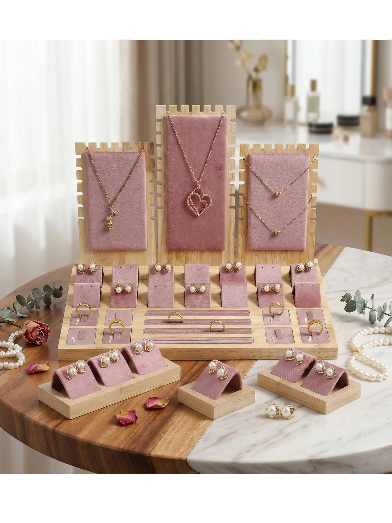 

Bamboo Jewelry Display Holder Ring Necklace display Rack Counter Display Jewelry Display Props