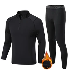 Roupas masculinas inverno primeira camada velo roupa interior térmica zip gola alta crianças queda segunda camada base calor compressão collants