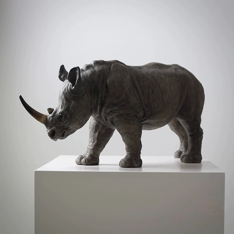 Home Decor Sculptures Decoration Accessories Simulated Animal Rhinoceros Sculpture Ornament Living Room Resin Animal Statues