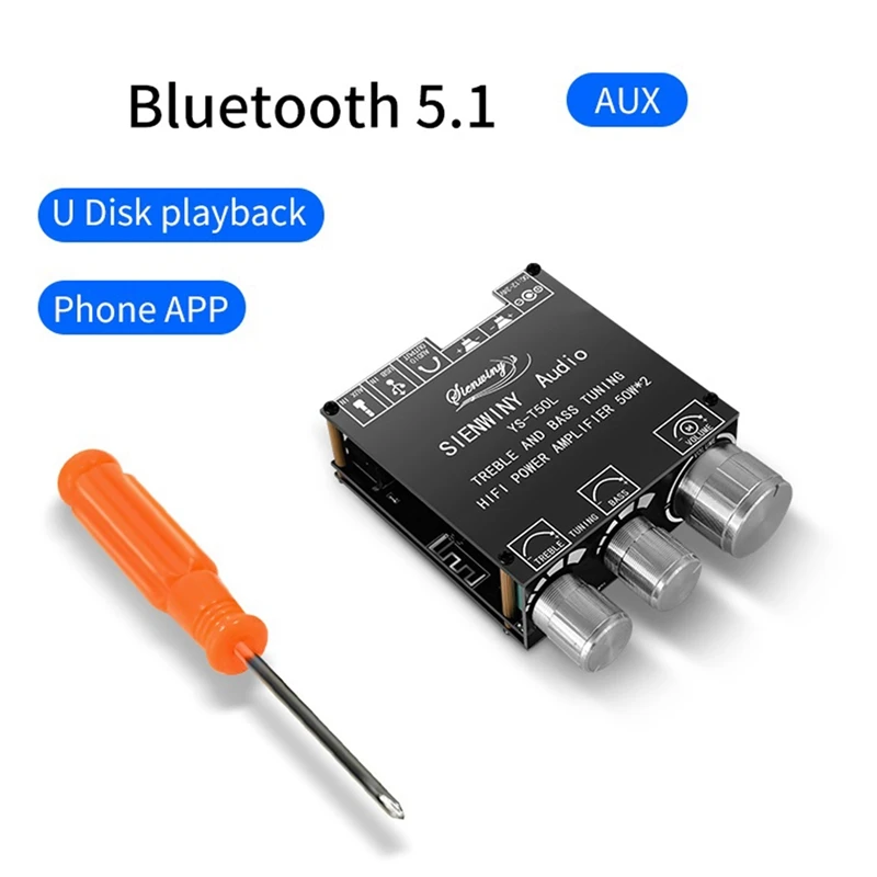 YS-T50L Bluetooth Digital Amplifier Board 50Wx2 BT5.1 With Front-End High-Bass Adjustment Stereo Audio Amplifier DC5-26V