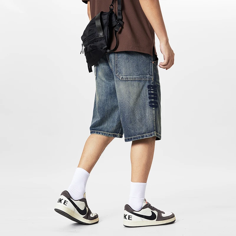 

XY9931 Summer new denim shorts men's loose straight leg Elastic waist drawstring summer thin ice silk casual fashion versatile