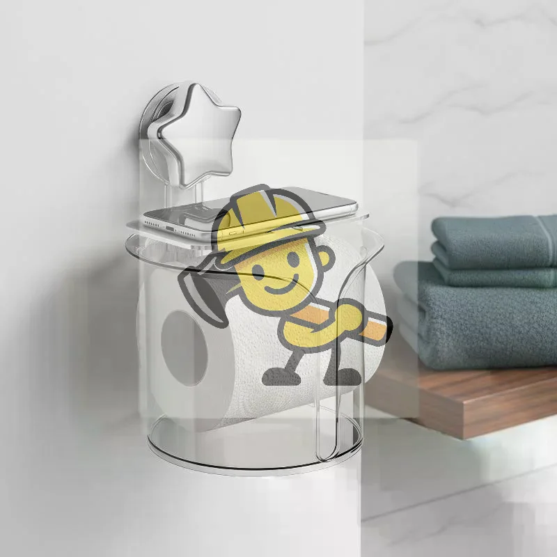 Transparent Suction Cup Tissue Holder Cute Star Design No Drilling Large Capacity For Bathroom And Kitchen Use