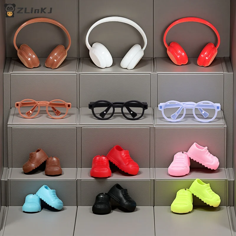 ▶ 3 szt./zestaw Pasuje do ubranek dla lalek o wysokości 15-17 cm Akcesoria Mini okulary Buty Słuchawki Akcesoria DIY Zabawki dla dzieci Prezenty
