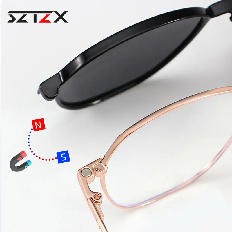 SZTZX-Lunettes de soleil polarisées à clip magnétique pour hommes et femmes, verres de lecture, anti-lumière bleue, myopes, couleur dégradée