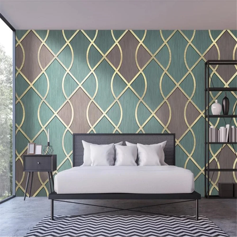 

Индивидуальные фотообои с современным минималистичным геометрическим дизайном, золотыми линиями и полосами, инженерные обои для гостиной, наклейки на стену.