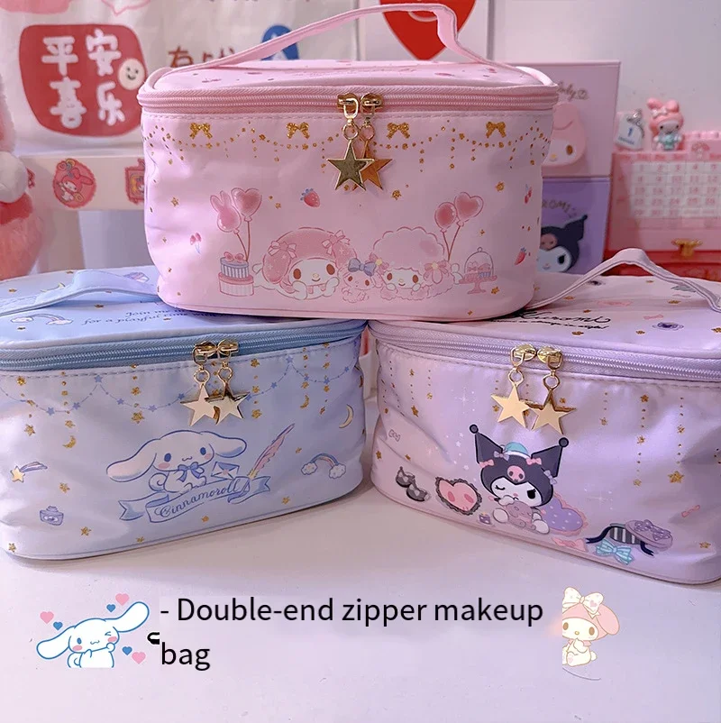 

Новая косметичка Cinnamoroll, дорожная большая вместительная туалетная сумка, студенческая сумка для ухода за кожей, портативная My Melody Kawaii, мультфильм