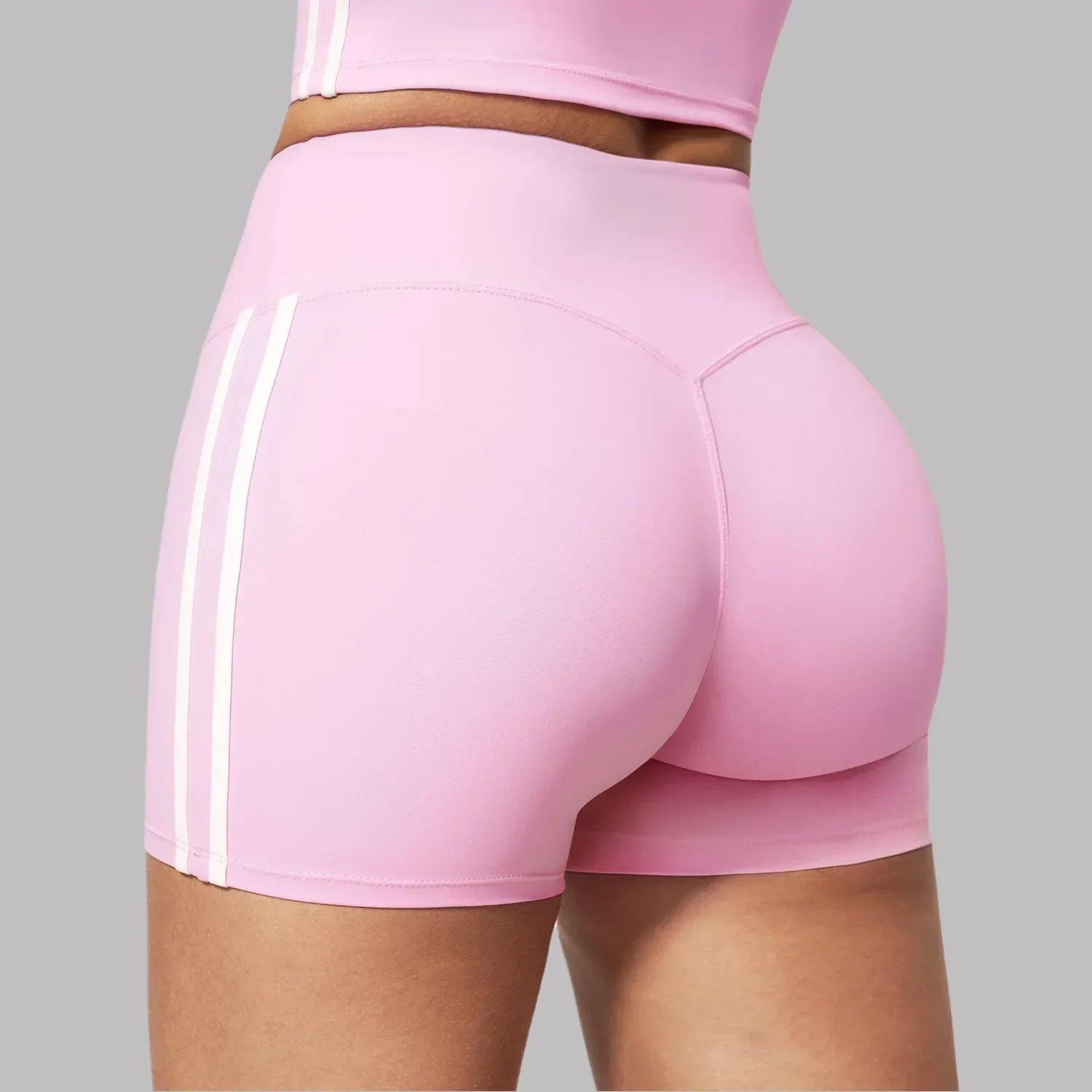 New  Naked Feel Yoga Shorts Women High Waist Color Block Butt Lifting No Front Seam Gym Running Workout Biker Shorts Athletic