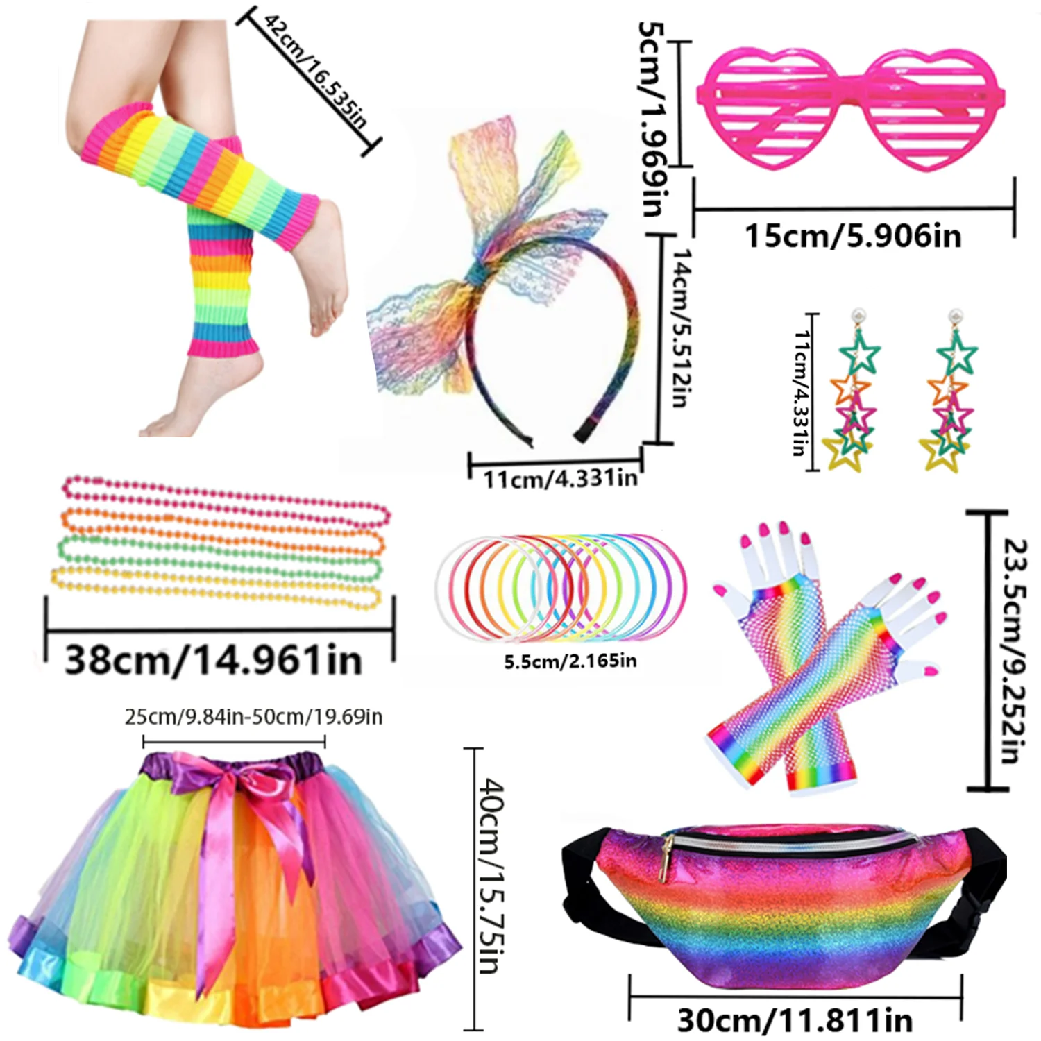 PESENAR 80年代コスチューム衣装アクセサリーセット、1980年代仮装パーティーキット（女性用）