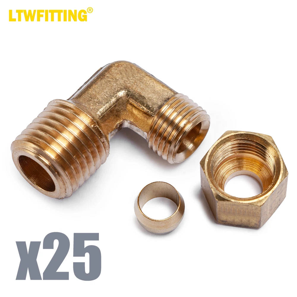 

LTWFITTING 1/4-Inch OD x 1/4-Inch Male NPT 90 Degree Compression Elbow,Brass Compression Fitting(Pack of 25)