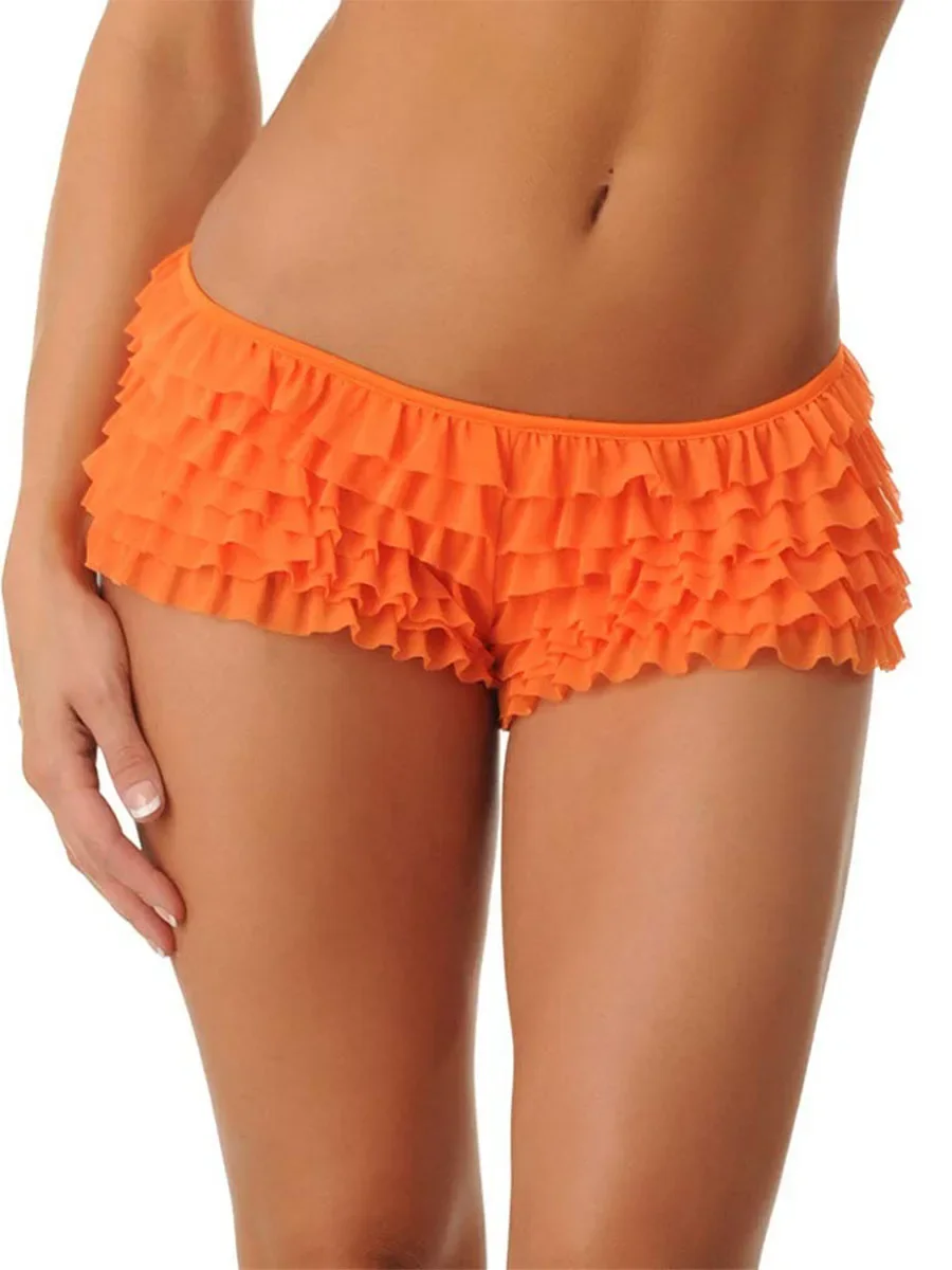 Women Summer Shorts Panties Solid Color Breathable Ruffles Underwear Elastic Boxer Briefs with Bow for Ladies