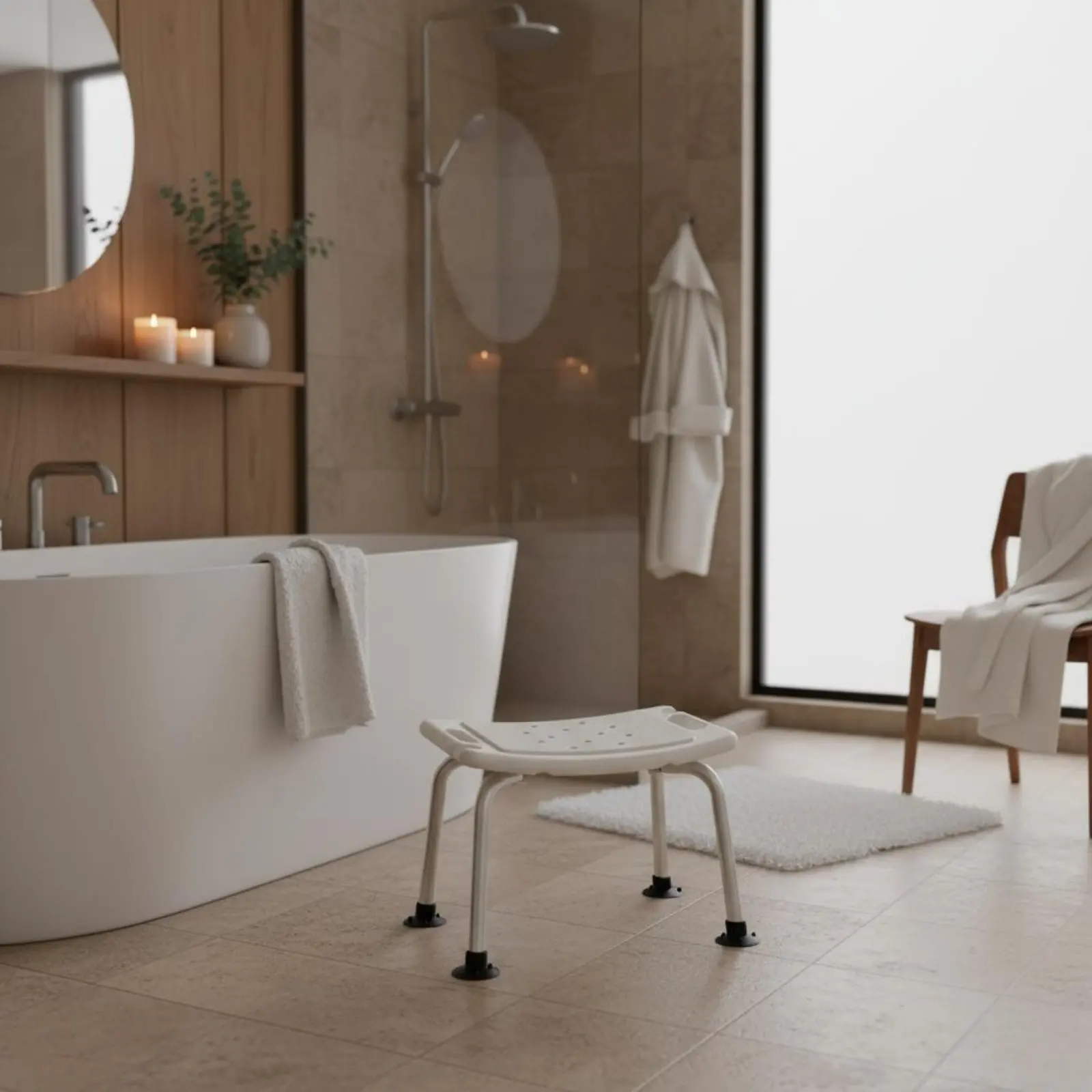 

Elderly Shower Seat Drainage Holes Non-Slip Bath Stool Non-Slip Bath Chair Rust-Resistant Handicap Shower Bench for Seniors