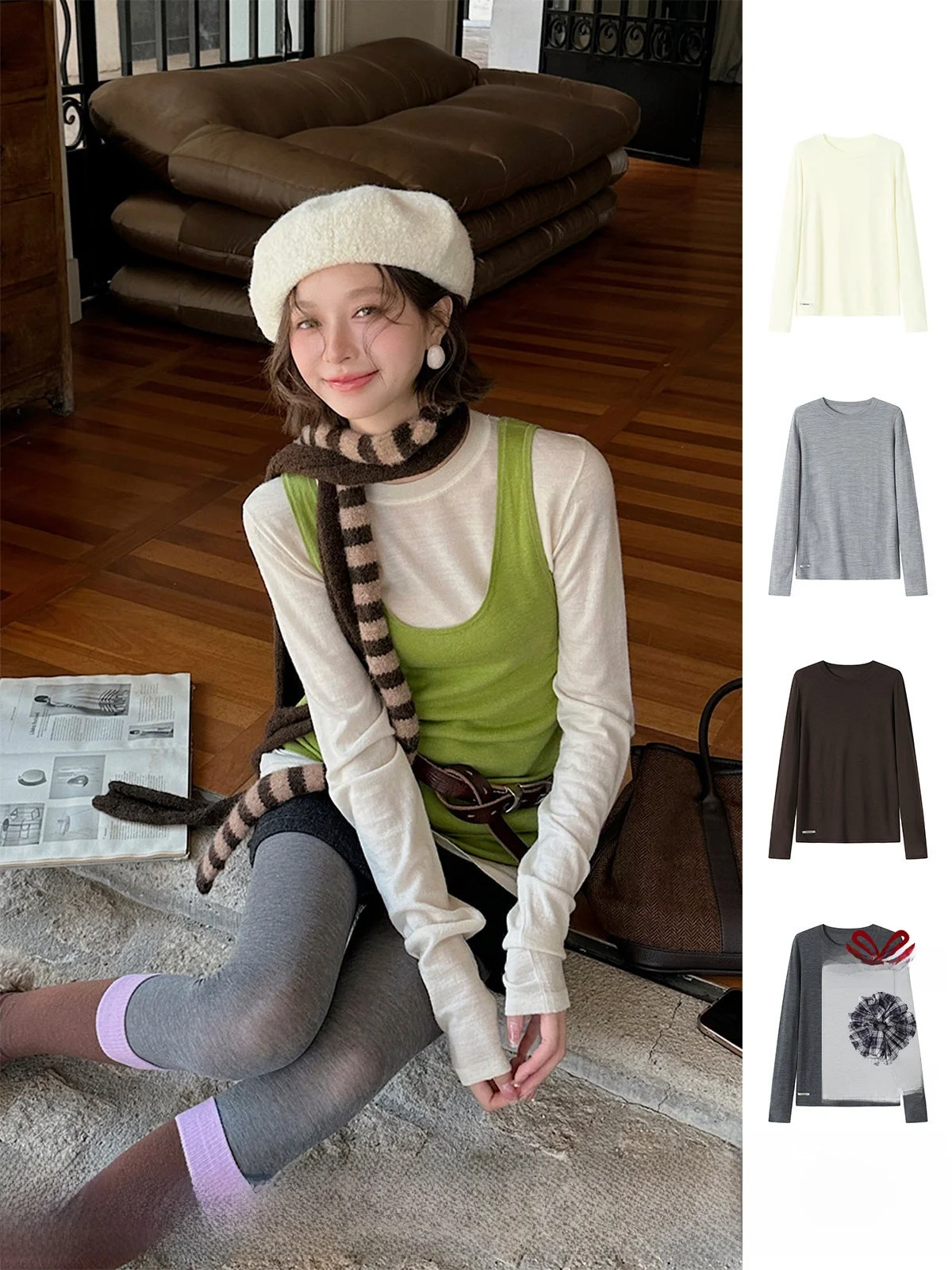 

REREK Woolen Knitted Slim Fit Long Sve round Ne Base irt DEARSOCUTE Handpied Store Women's Faion