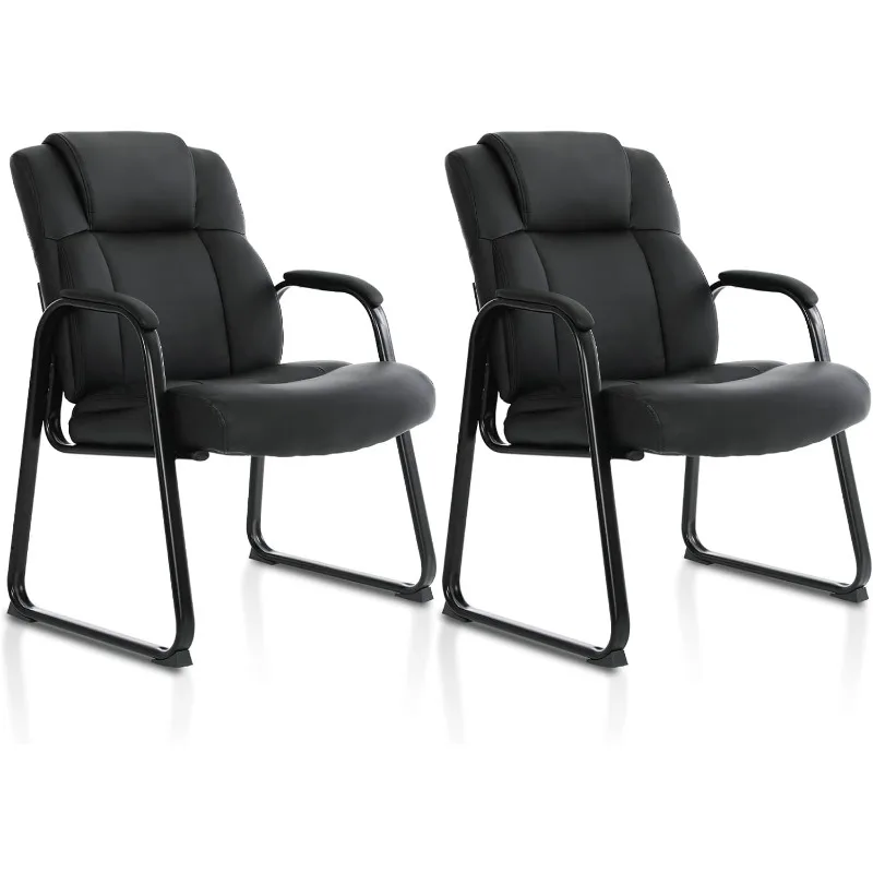 Groot en lang 500 pond. Gaststoel, leren ontvangststoelen met sleuebasis en gevoerde armleuning voor wachtruimte en vergaderconferentie