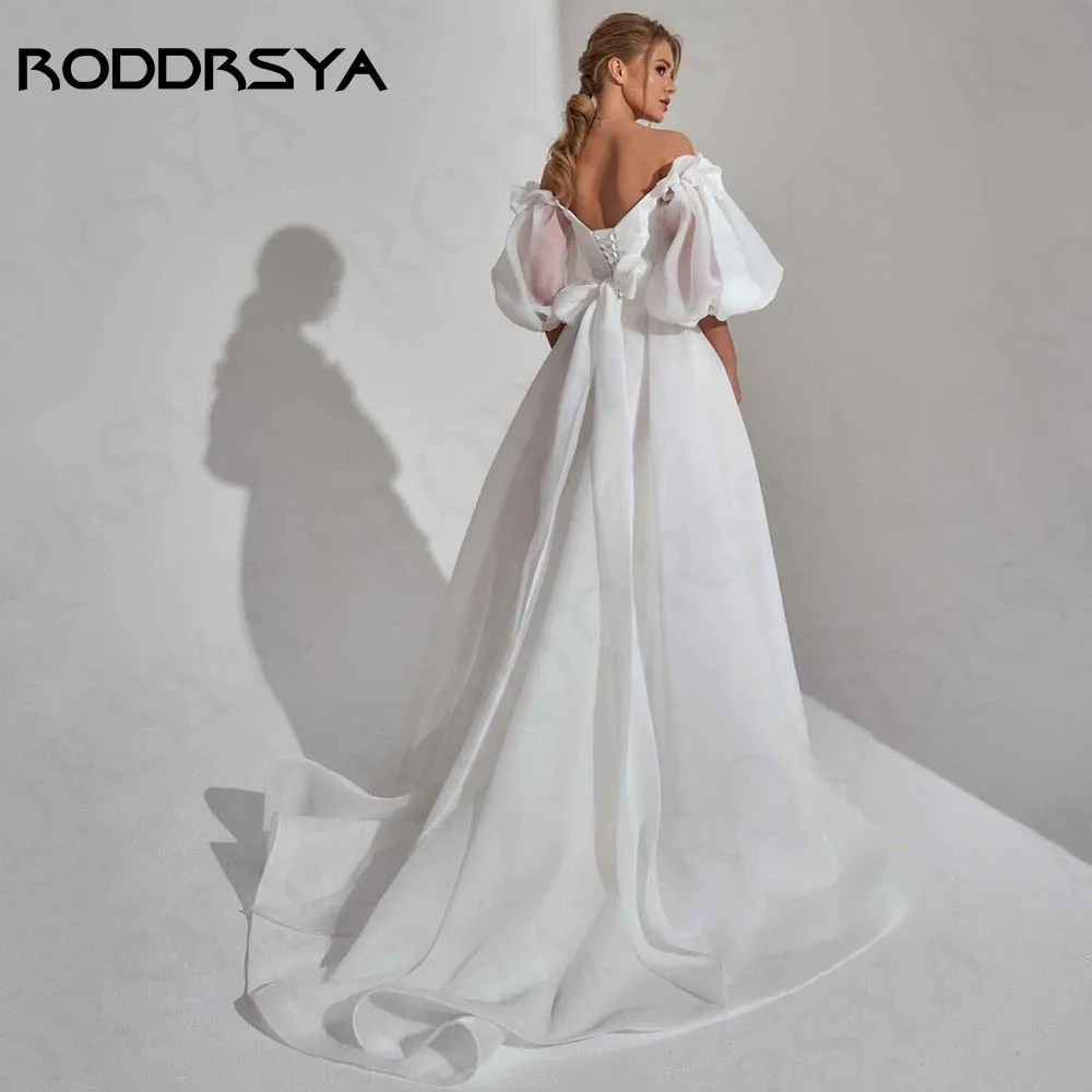 RODDRSYA Off Shoulder Wedding Dress Puff Sleeves Elegant A Line Split Bridal Gown Civil свадебное платье Backless Tulle Women