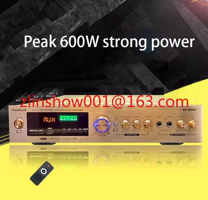 

AV-608BT 600W 110V/240V 5-channel High-power Amplifier BT Home Amplifier Karaoke Audio Radio Card Power Amplifier