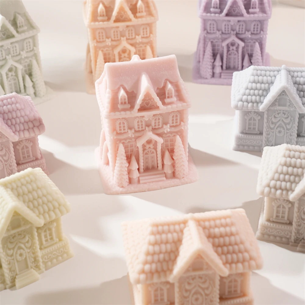 ديكور عيد الميلاد بيت الزنجبيل شمعة قالب من السيليكون الزنجبيل كوخ سيليكون قالب شمع الصويا