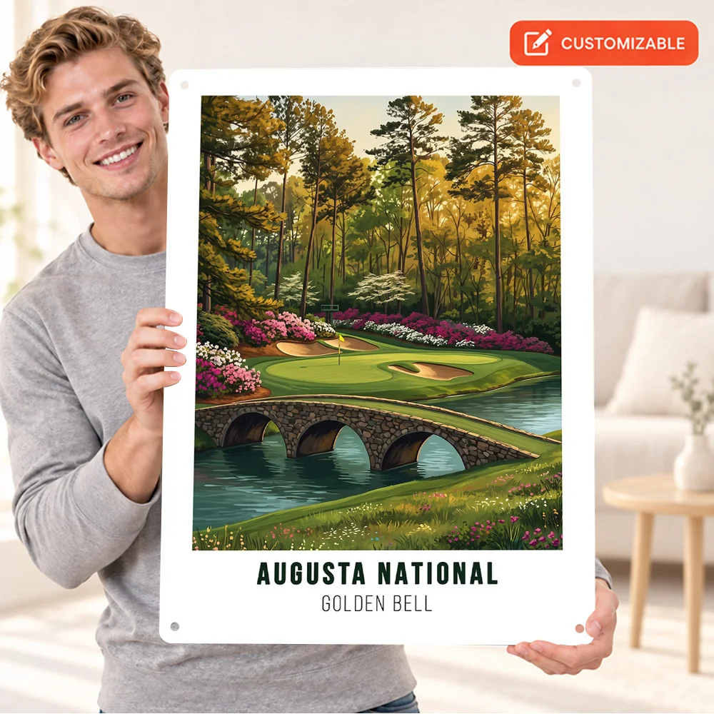Augusta National Golden Bell Golf Textured Metal Poster Personalized Aluminum Sign Retro Illustration Wall Art For Living Room