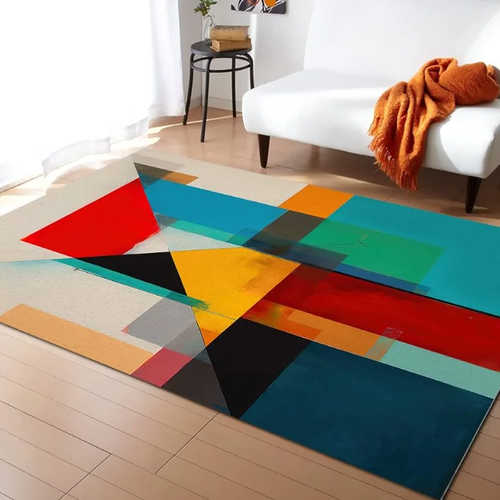 Colorful Geometric Circle Mid Century Area Rug  Washable Carpet for Living Room Bedroom Kitchen Rustic Home Decoration