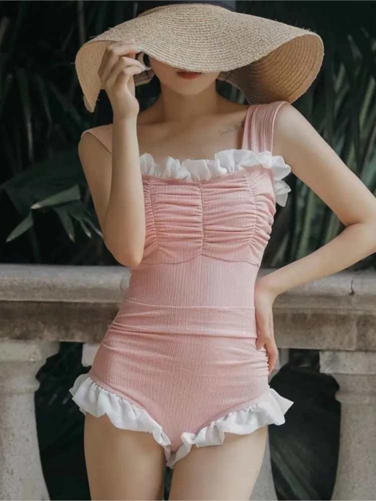 ผู้หญิงเซ็กซี่ Halter BANDAGE ดอกไม้พิมพ์ Double Layer Ruffle กระโปรงมินิ One Piece ชุดว่ายน้ําฤดูร้อน Push Up ชุดว่ายน้ําชายหาดชุดว่ายน้ํา