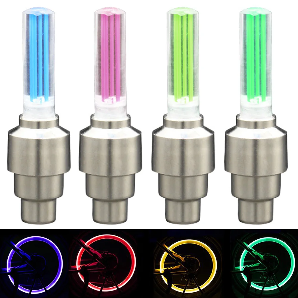 2PCS Car Wheel LED Light Motocycle Bike Light Tire Valve Cap Decorative Lantern Tire Valve Cap Flash Spoke Neon Lamp