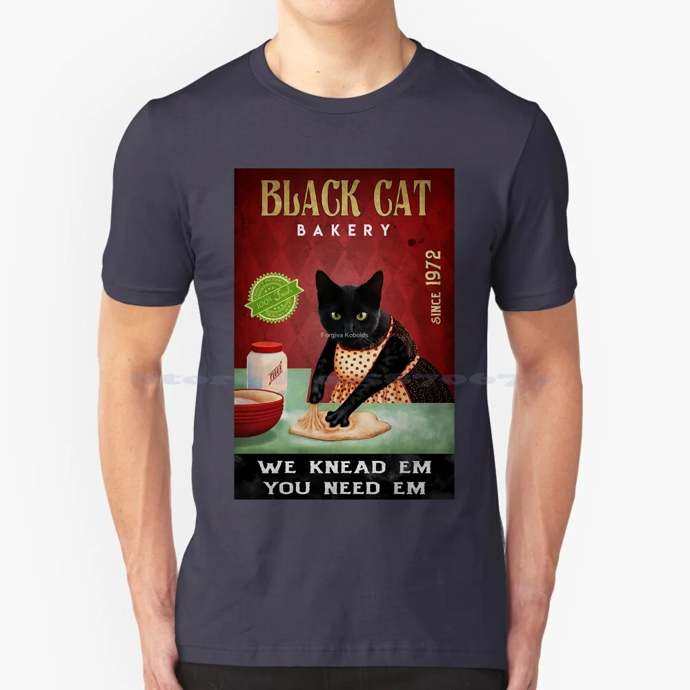 Black Cat Bakery We Knead Em You Need Em T Shirt 100% Cotton Tee Vintage Retro Mens Papa Like A Grandpa Fathers Day Mothers Day