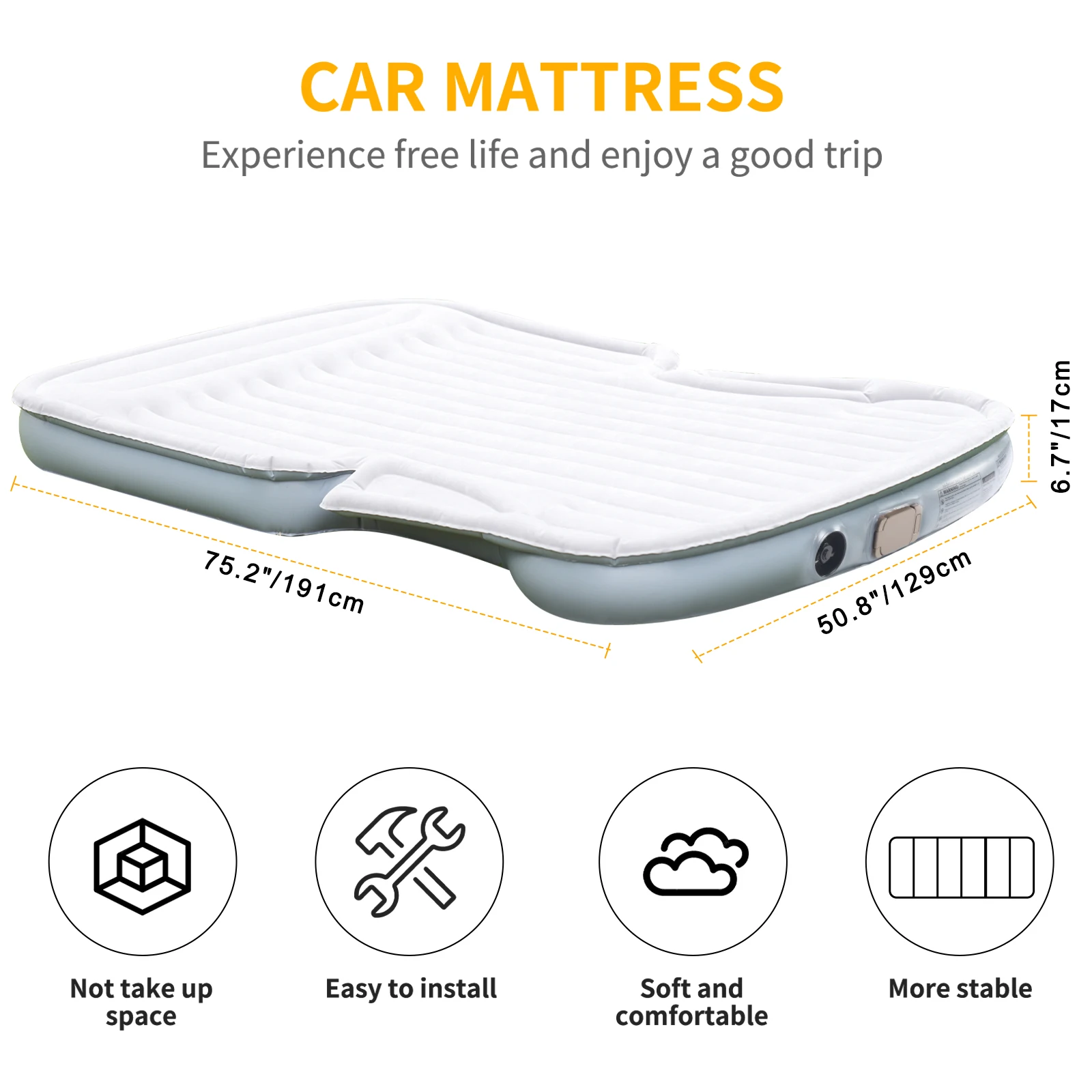 QDH SUV Air Mattress with Built-in Electric Pump Thickened and Flocked Car Bed for Travel and Camping Self-Inflating Mattress