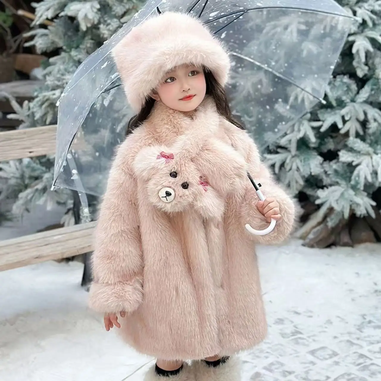 

Girls' Fur Coat Baby Autumn/Winter Wear Thickened Warm Fleece Jacket Stylish Little Princess Korean Style Outerwear Kids Top