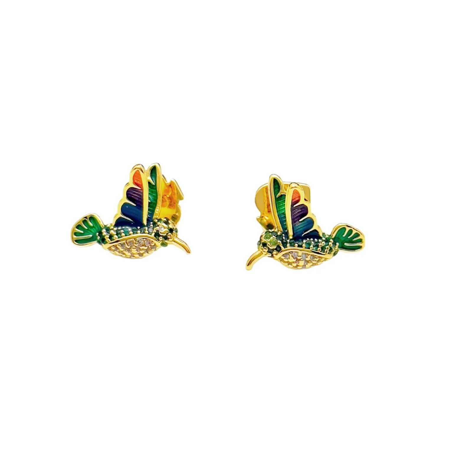 

Elegant Enamel Colourful Hummingbird Aerial Bird Stud Earrings Fashionable Jewelry Accessory