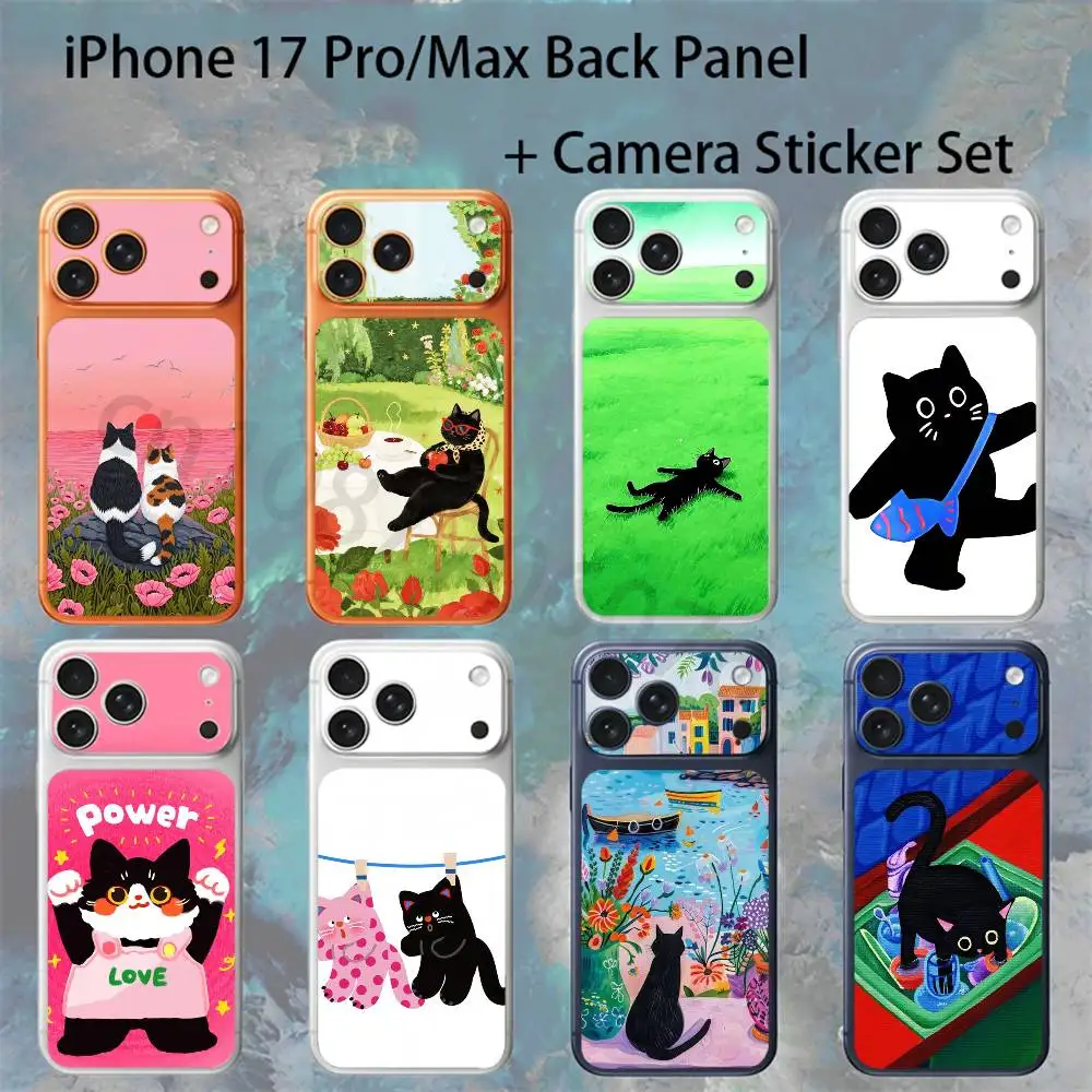Cute Funny Cartoon Black Cat For iPhone 18 17proMax/17pro Full Cover Decal Skin Wrap Colorful Rear Protective Sticker Film