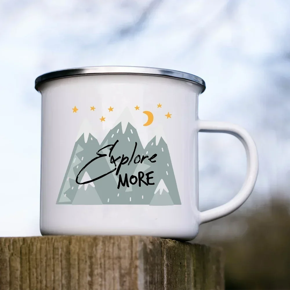 Enamel Mug Coffee Mugs Hand Drawn Adventure Logos Collection Camping Enamel Mug Adventure Campfire Party Beer Coffee Cups