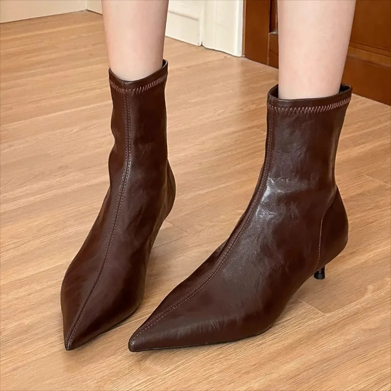 

Женские осенние новые модные ботильоны, женские трендовые остроконечные дизайнерские элегантные платья, вечерние туфли на шпильке с неглубоким носком, большие размеры