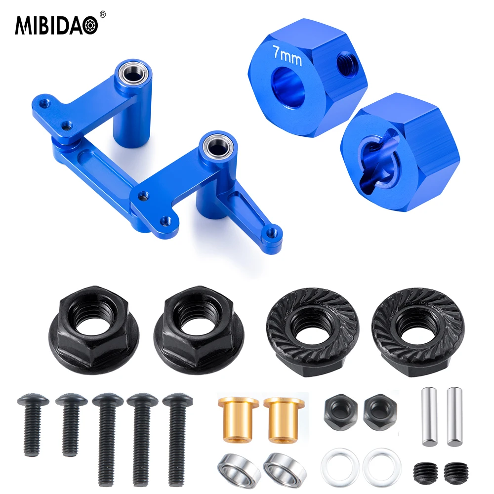 MIBIDAO Aluminum Alloy Steering Group Set 7mm/5.5mm Wheel Hex Seat Mount for 1/10 Slash 2WD RC Car Upgrade Parts