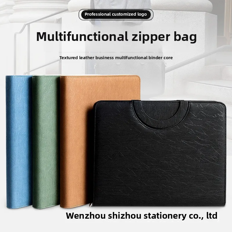 A4 Leather Folder Multifunctional Business Folder Portable Designer Measuring Ruler Zipper Bag Manager Folder
