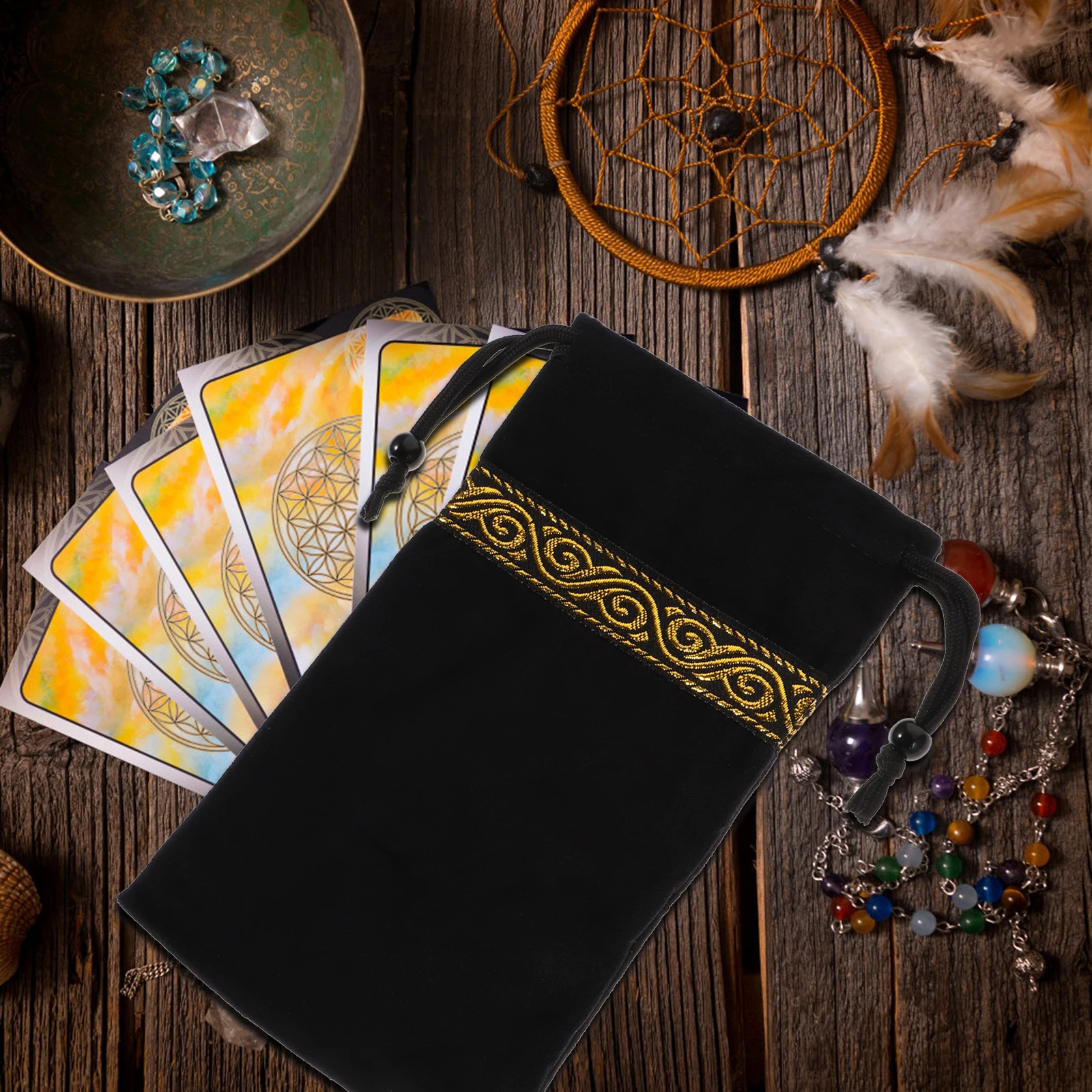 

Lightweight Supple Tarot Card Bag Pouch Drawstring Organizer For Tarot Cards Playing Cards Dice Jewelry Portable Storage