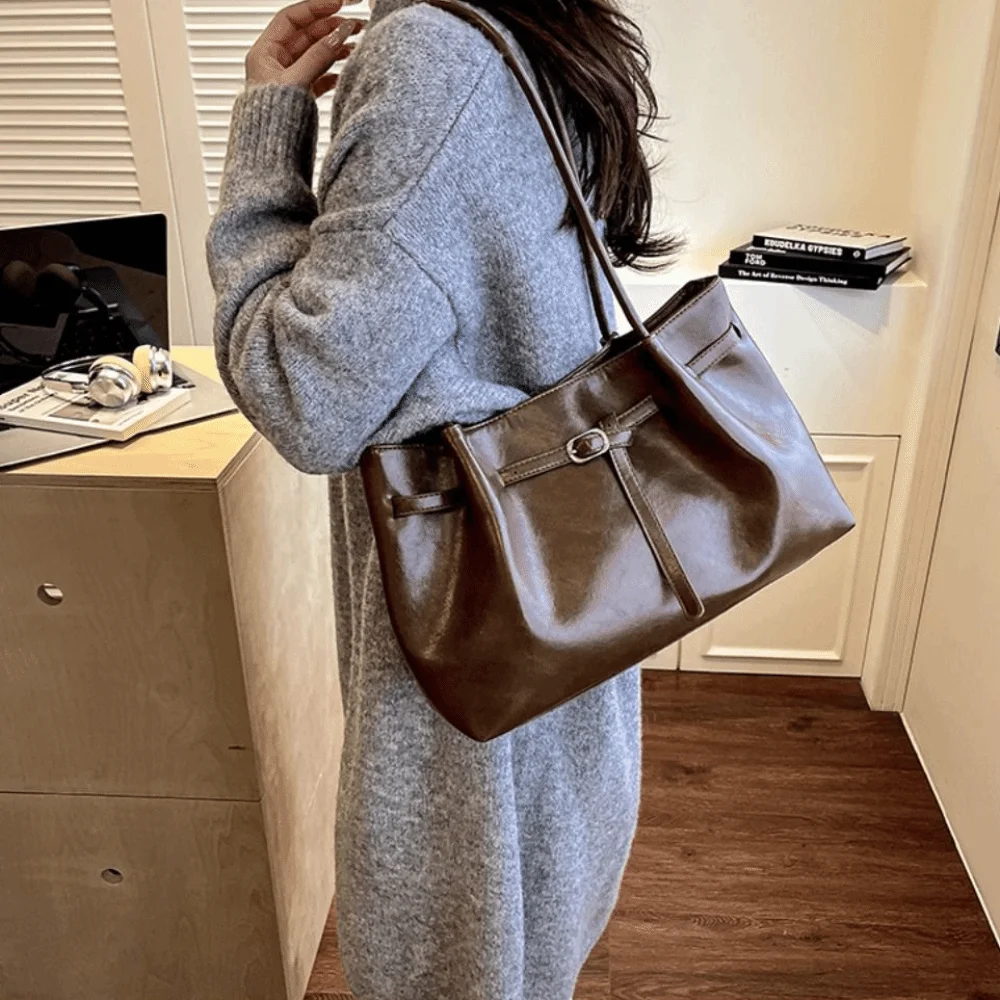 Suede/PU Leather Shoulder Bag Elegant Retro Handbag Solid Color Available in 4 Colors Commuting Tote Bag School/Travel/Work