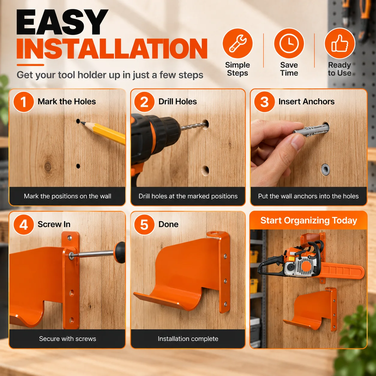 1/2 Pack Chainsaw Wall Mount, Heavy Duty Metal Storage Hanger, Sturdy Structure, Space Saving