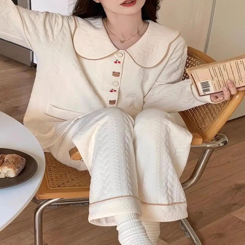 

Горячие толстые и теплые хлопковые пижамы-сэндвич, женские осенне-зимние новые стильные брюки с длинными рукавами, милый комплект домашнего костюма принцессы