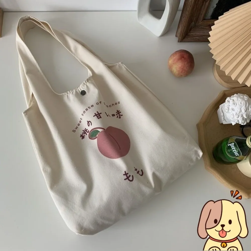 Cute Strawberry Tote Bag Aesthetic for School Girls Purses Shopper Designer Handbag Women Peach Print Eco Shoulder Bags