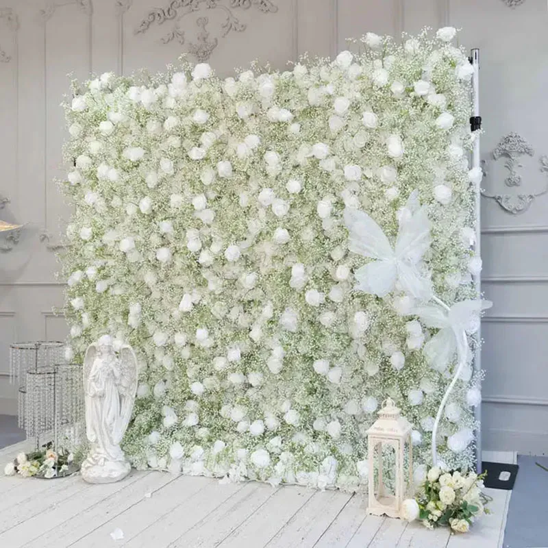 Royal Series Luxury 3D White Rose Mixed Flower Wall Wedding background decoration curtain fabric flower wall party props