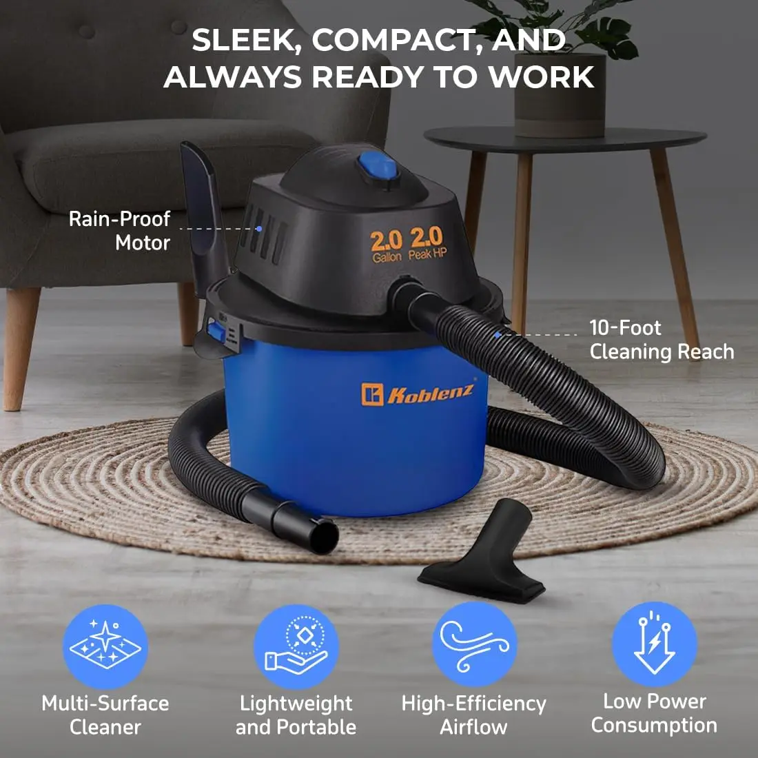 WD-2L Wet Dry Vacuum Cleaner, Portable, 2.0 Gallon/2.0 HP Powerful Vacuum Cleaner And Blower For Dry And Wet Messes, Acc