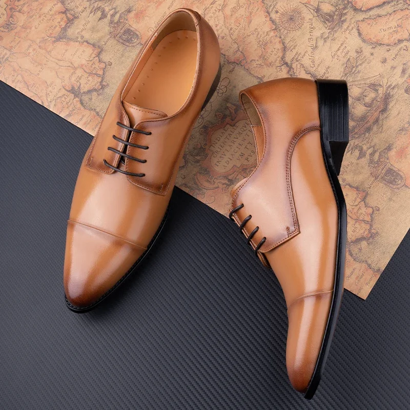 Men's Genuine Leather Shoe Handmade Formal Shoes Oxford Men's Business Elegant Wedding Party Shoes Lace-up Deluxe Leather Shoes